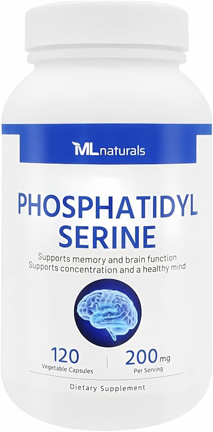 ML Naturals Phosphatidyl Serine 200 mg (Standard) 120 Vegetable Capsules. Supports Memory & Brain Function, Non-GMO, NSF-Certified & cGMP-Compliant