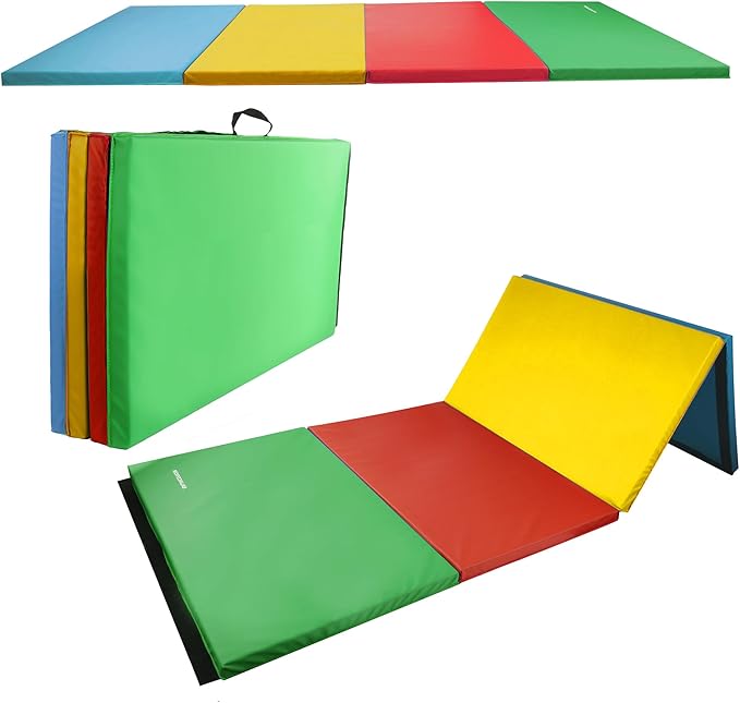 Folding Exercise Gymnastics Mat 4'x8'x2" Gym Workout Mat with Carrying Handles High-Density Anti-Tear Portable Fitness Aerobics Mats for Home Gym Yoga Pilates Tumbling MMA Core Training, Multiple Colors