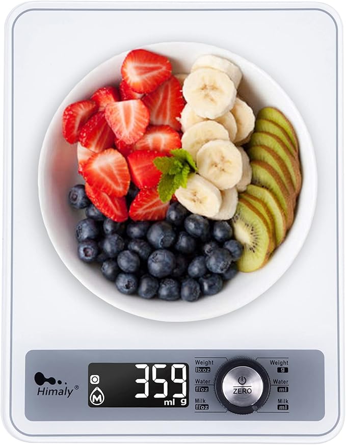 Digital Food Scale, Kitchen Scale for Cooking, Baking, and Weight Loss, 1g/0.03oz Precise Graduation, Tempered Glass (White)