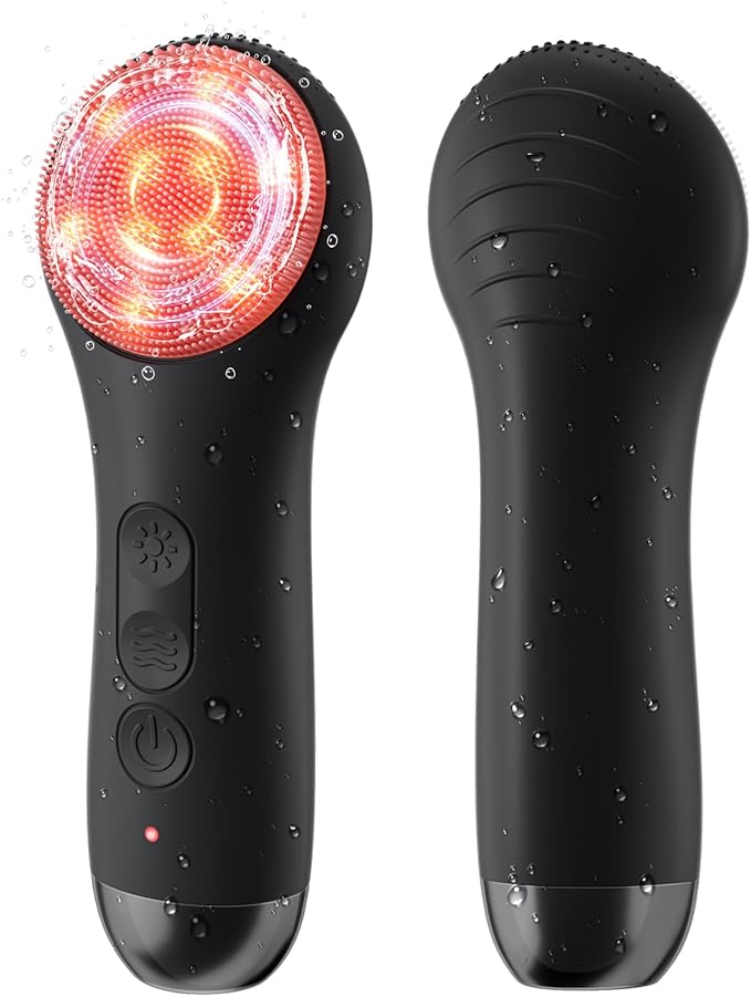 Facial Cleansing Brush: Rechargeable LED Electric Face Cleansing Brush with 4 Gentle Light Liquid Silicone Modes Face Scrubber Exfoliator,IPX7 Waterproof Ideal Gift for Men and Women-Black