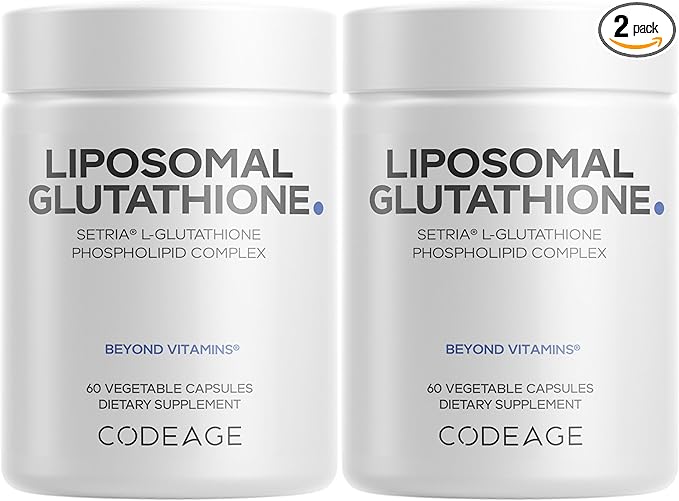 Codeage Liposomal Glutathione Supplement - Pure Reduced Setria L-Glutathione, Liposomal Delivery, Phospholipid Complex - Vegan, Non-GMO - 2-Pack