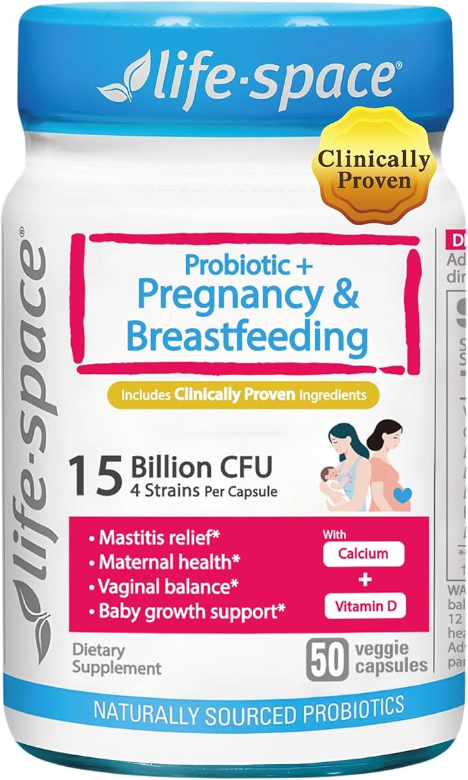 Life-Space Probiotic for Pregnancy & Breastfeeding, 3 in 1 Probiotic for Women, Clinically Proven for Mom's Breast, Gut & Vaginal Health, Baby Growth Support, 15 Billion CFU & 4 Strains, 50 Capsules