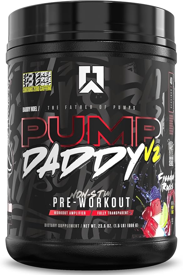 RYSE Pump Daddy V2 Pre Workout Powder - Noel Deyzel Signature - Freedom Rocks - Non-Stim Supplement with Citrulline, Creatine and Beta Alanine for Pumps, Endurance and Strength - 40 Servings