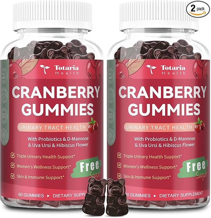 2 Pack Vegan Cranberry Gummies with D-Mannose, Probiotic & Vitamin C & Uva Ursi - Women Urinary Tract Health & Immune Support -Suger Free Cranberry Supplements for Women - 120 Count