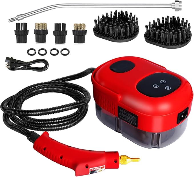 2500W Handheld Steam Cleaner,Steamer for Cleaning,15SFast Heating High Pressure Portable Steam Cleaner (Red-(New Version))