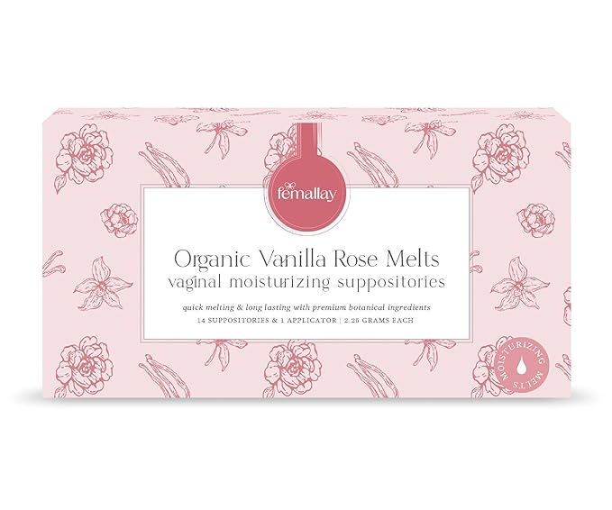 Femallay Organic Vaginal Moisturizing Suppository Melts - 100% Natural Suppositories for Vaginal Odor and Dryness Relief, Ultra-Hydrating Fast-Acting Comfort (Vanilla Rose)
