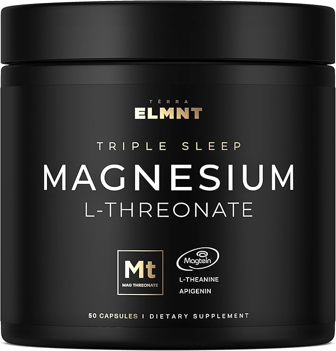ELMNT Triple Sleep Magnesium Threonate w. Apigenin, Theanine & Magtein Magnesium L-Threonate - Highest Absorption Magnesium Supplement Capsules Natural Sleep Aid for Deep Sleep Calm & Stress Relief