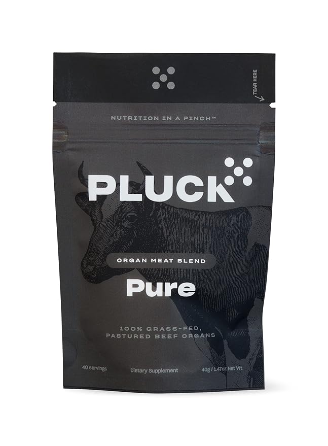 Pluck Pure | Beef Organ Supplement Powder | From 100% Grass Fed & Grass Finished Pastured Beef Liver, Kidney, Spleen, Heart, & Pancreas | 40 Servings