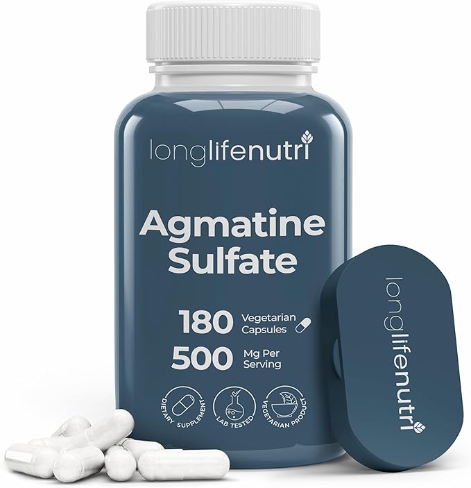Agmatine Sulfate 500 mg, 180 Vegetarian Capsules (6-Month Supply), Dietary Supplement, Made in USA
