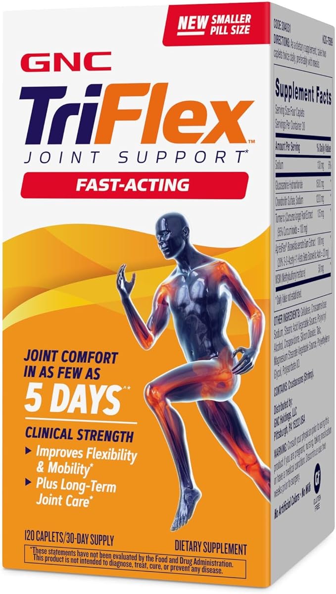 GNC TriFlex Fast-Acting 2.0, Improves Joint Comfort and Stiffness, Clinical Strength Doses of Glucosamine/Chondroitin and Boswellia- Plus Turmeric, 120 Caplets