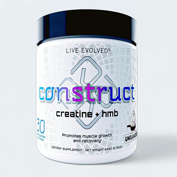 Construct -5g Creatine Monohydrate + 3g Hmb Blend, Muscle Growth, Strength, Recovery, ATP Energy, Athletic Performance, and Protein Synthesis - 30 Servings, unflavored