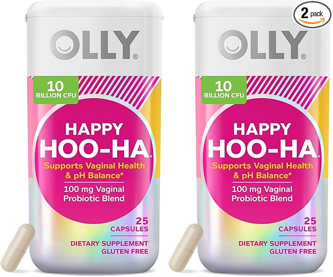 OLLY Happy Hoo-Ha Capsules, Probiotic for Women, Vaginal Health and pH Balance, 10 Billion CFU, Gluten Free - 25 Count (Pack of 2)