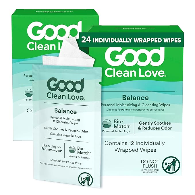 Good Clean Love Balance pH-Balanced Feminine Wipes, Supports Vaginal Health Naturally & Reduces Odor, Non-Irritating Moisturizing & Cleansing Hygiene Product Made with Organic Aloe, (24 Count)