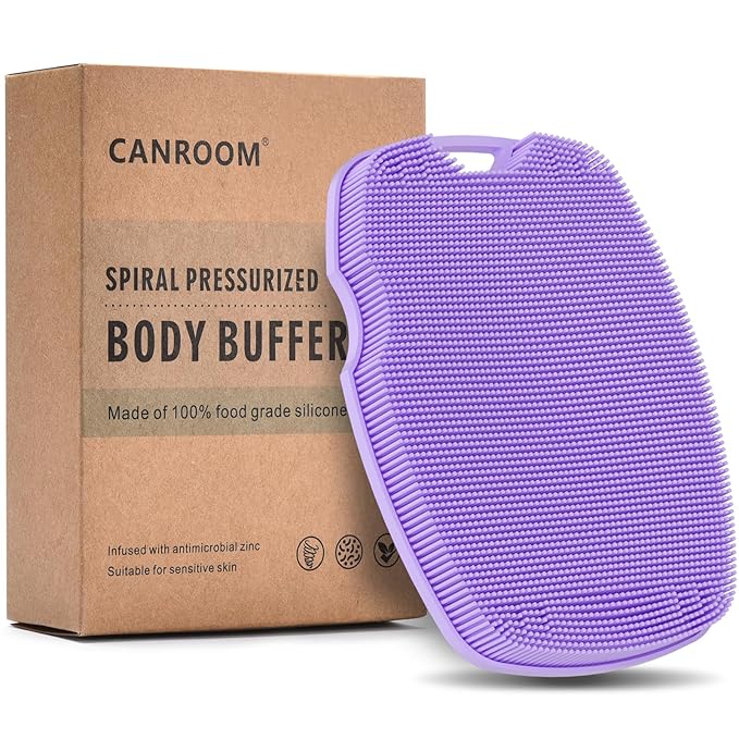 Silicone Body Scrubber Anti Slip for Shower,Zinc Infused Soft Bristles Shower Scrubber for Body Exfoliator,Hygienic,Blood Circulation - Purple
