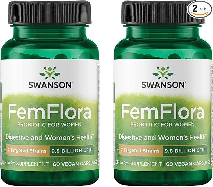 Swanson FemFlora - Feminine Probiotic Supplement Supporting Flora of The Mouth, GI Tract, and Vagina - Probiotics for Women with 9 Billion CFU Per Capsule - (60 Capsules) (2 Pack)