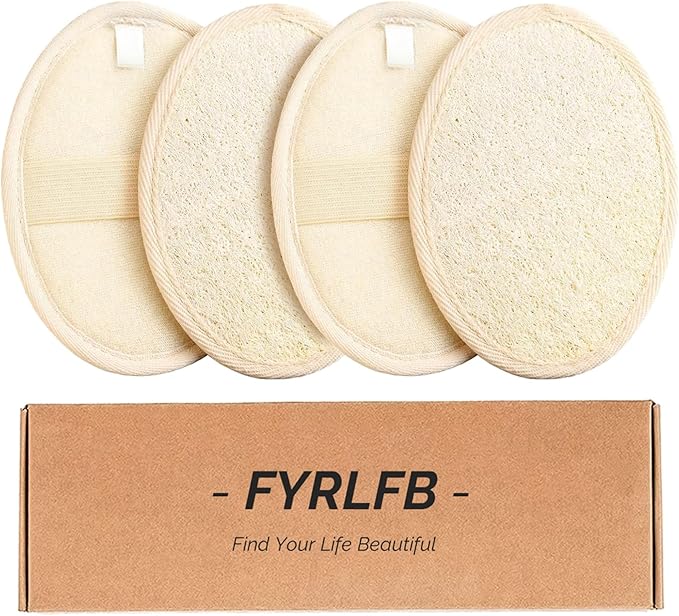 Natural Loofah Exfoliating Body Scrubber for Men and Women, Loofah Sponge Pads & Body Sponges Scrubber, Luffa Sponge to Clean & Relax Your Body Deeply (4 Pack)
