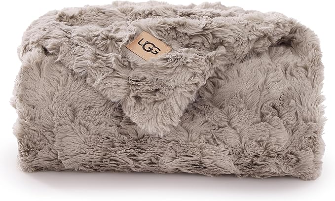UGG Adalee Faux Fur Throw Blanket Luxury Lightweight Cozy Soft Throw for Couch Bed or Chair Hypoallergenic Machine Washable Double-Sided Fluffy Blanket Home Decor, 50-inch x 70-inch, Oyster Brown