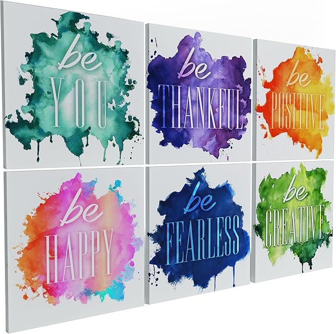 6X Motivational canvas, wall art for bedroom and office, inspirational colorful canvas poster, motivational poster set, decor bundle for home, wall pictures for living room (6x - 20 X 20 in)