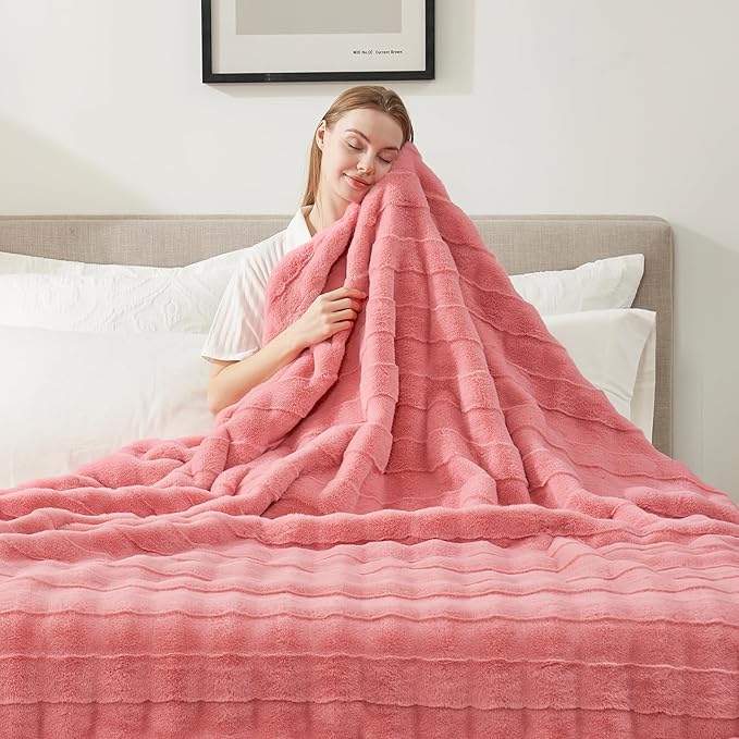 Cozy Bliss Fluffy Pink Faux Fur Throw Blanket for Couch,Lightweight Cozy Soft Throw Blankets for Sofa Bed Living Room,60x80 Inches