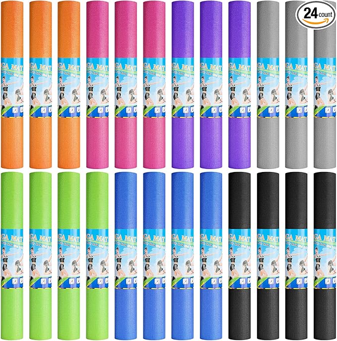 24 Pcs 3 mm Thick Yoga Mat Bulk, 68.11 x 24.02 Inches Exercise Workout Non Slip Fitness Pad for Women Kids Gym Home Yoga Pilates, Reliable Sturdy Material and Easy to Clean