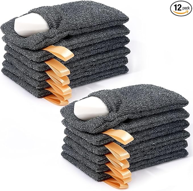 Antimbee 12-Pack Soap Pouch, Soap Exfoliating Bag, Body Scrubbers for Shower Soap Saver, Gray Mesh Bar Soap Sock for Senstive and Rough Skin