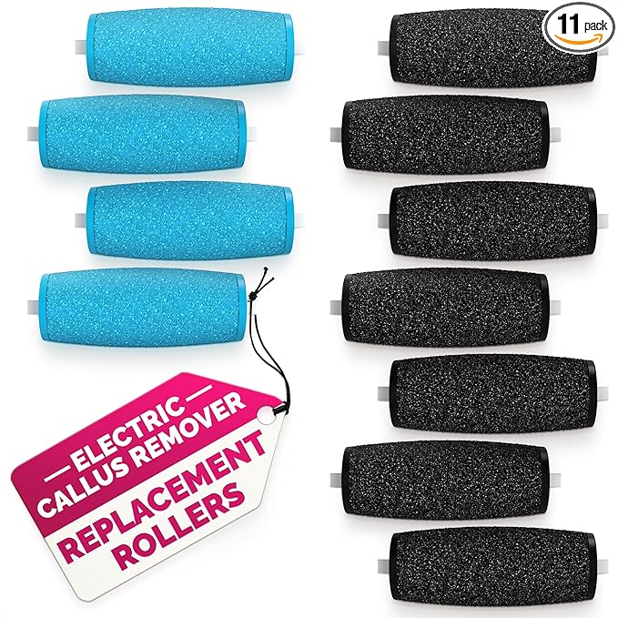 11 Pcs Replacement Rollers for Electric Foot Callus Remover Tool - 7 Extra Coarse & 4 Regular Coarse Refill Heads (1.92 x 0.77 Inches), Micro-Diamond Crystals - Compatible with Amope Pedi Perfect Pro