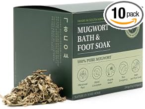 Monage Korean Organic Mugwort Bath and Foot Soak (10 Pack) Natural Home Spa Therapy with Traditional Korean Healing Properties and Relaxation Benefits, Skin Soothing, Muscle Relief, Korean Skin Care