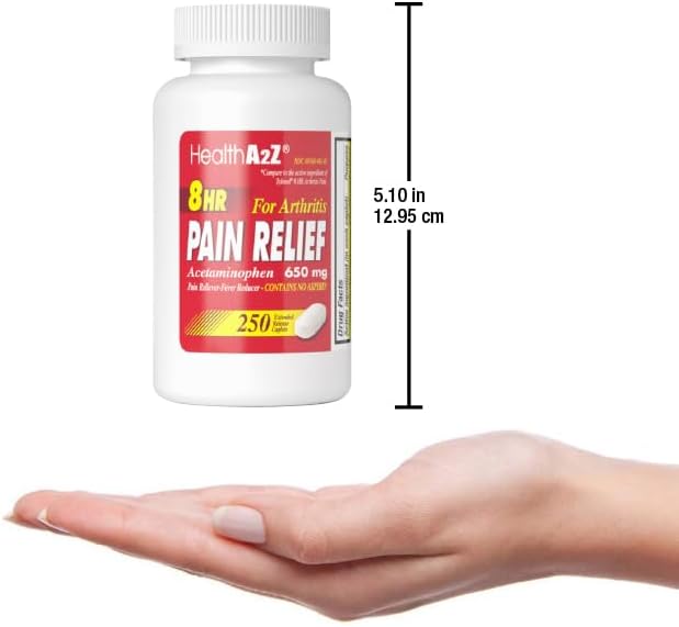 HealthA2Z® Pain Relief Extended Release | Acetaminophen 650mg | 250 Caplets | 8 Hours | Arthiritis Pain | Pain Reliever - Fever Reducer | Contains no Aspirin (250 Count)