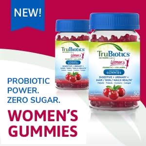 TruBiotics Probiotic Gummies with Collagen for Womens Digestive/Urinary/Hair/Skin/Nails Health, Sugar Free Prebiotics & Probiotics for Women, Collagen, Biotin, Vitamin C & Cranberry Extract, 50 Count