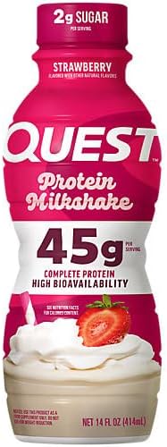 Quest Nutrition Strawberry Protein Shake, 45g Protein, 2g Sugar, 4g Net Carbs, Ready to Drink, Gluten Free, 12 Count