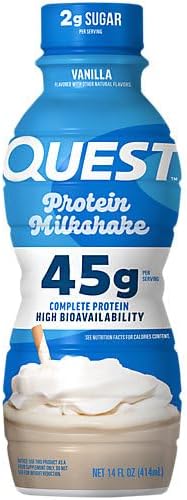 Quest Nutrition Vanilla Protein Shake, 45g Protein, 2g Sugar, 3g Net Carbs, Ready to Drink, Gluten Free, 12 Count