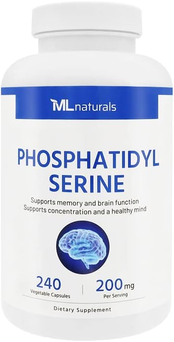 ML Naturals Phosphatidyl Serine 200 mg (Standard) 240 Vegetable Capsules. Supports Memory & Brain Function, Non-GMO, NSF-Certified & cGMP-Compliant