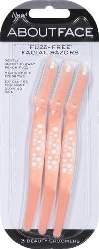 About Face Fuzz-Free Facial Razors - 3 Beauty Groomers for Hair Removal, Ideal for Shaving, Exfoliating, Dermaplaning and Brow Shaping, Japanese Steel Gently Removes Facial Hair