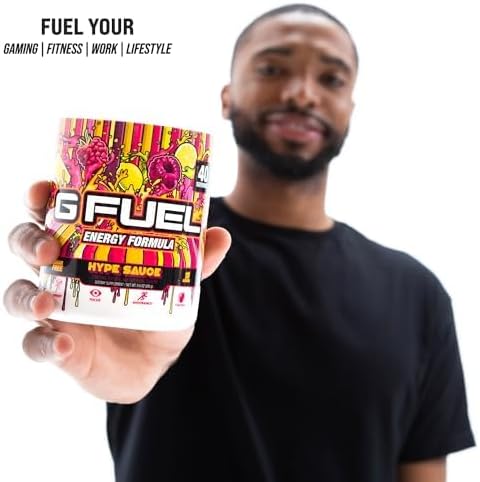 G Fuel Hype Sauce Energy Drink Powder, Pre Workout Caffeine Mix for Gaming, Sugar Free Focus Amino, Vitamin + Antioxidants, 9.9oz (Raspberry Lemonade, 40 Servings)