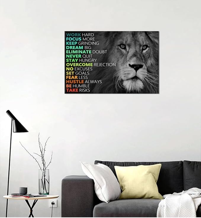 Inspirational Canvas Wall Art Colorful Poster Painting Artwork Motivational Lion Picture Print Wall Decor for Home Office Living Room Bedroom Workplace Wooden Framed Ready to Hang [12''Wx 18''H]