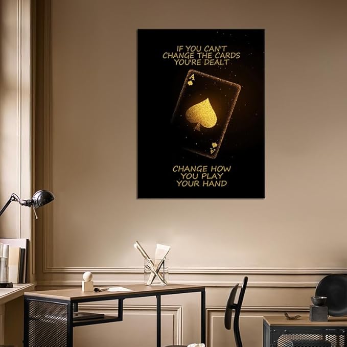 Inspirational Canvas Wall Art Poker Game Poster Painting Artwork Motivational Success Picture Print Wall Decor for Home Office Living Room Bedroom Workplace Wooden Framed Ready to Hang [30''Wx 40''H]