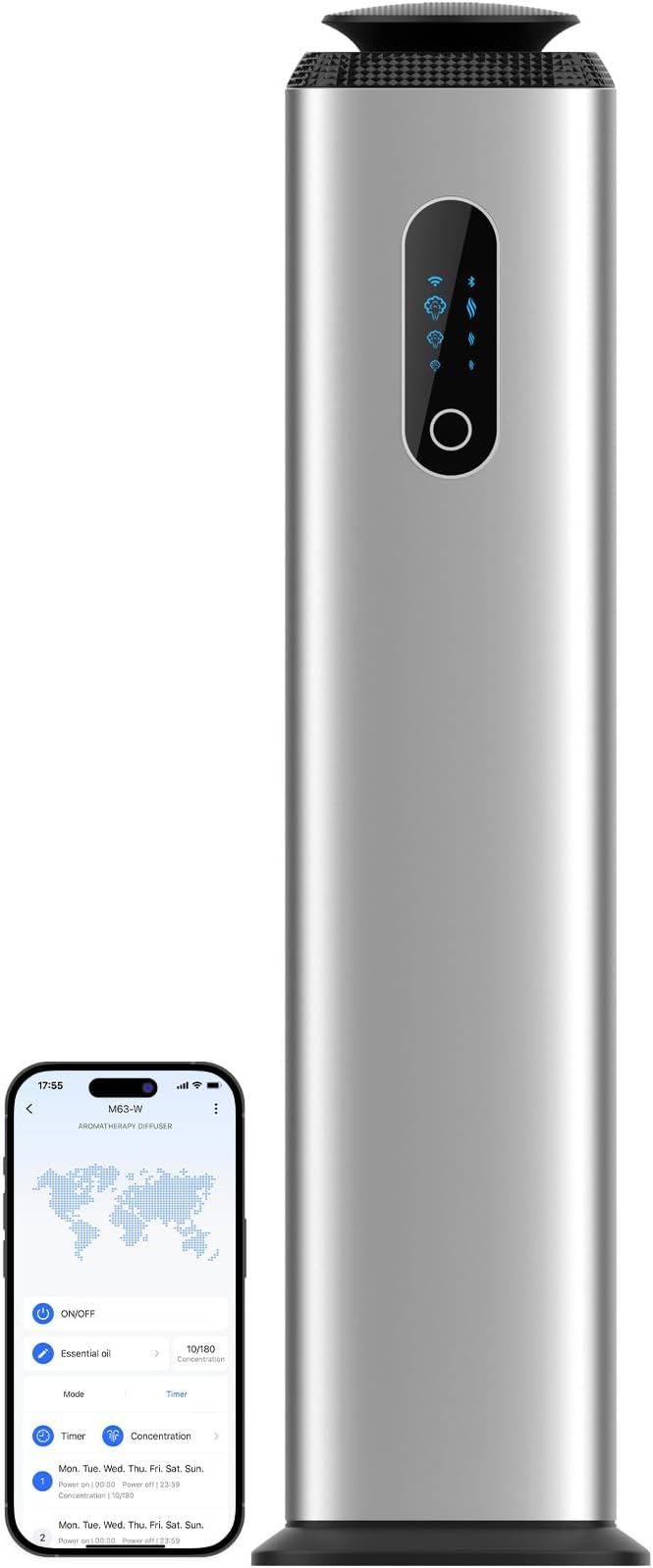 1000ML- Commercial Diffuser Machine With WIFI App Control for Whole House - Cover 10000 Sq Ft - Tower Hotel Scent Diffuser - Scent Air Machine & Waterless Essential Oil Diffuser for Large Room -Silver