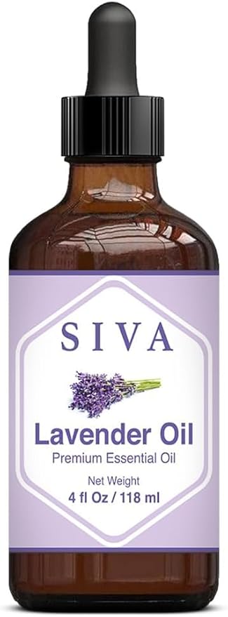 SIVA Lavender Essential Oil - 4 Fl Oz – Natural Lavender Oil - for Diffuser, Face, Skin Care, Aromatherapy, Hair Care, Scalp and Body Massage - with Dropper