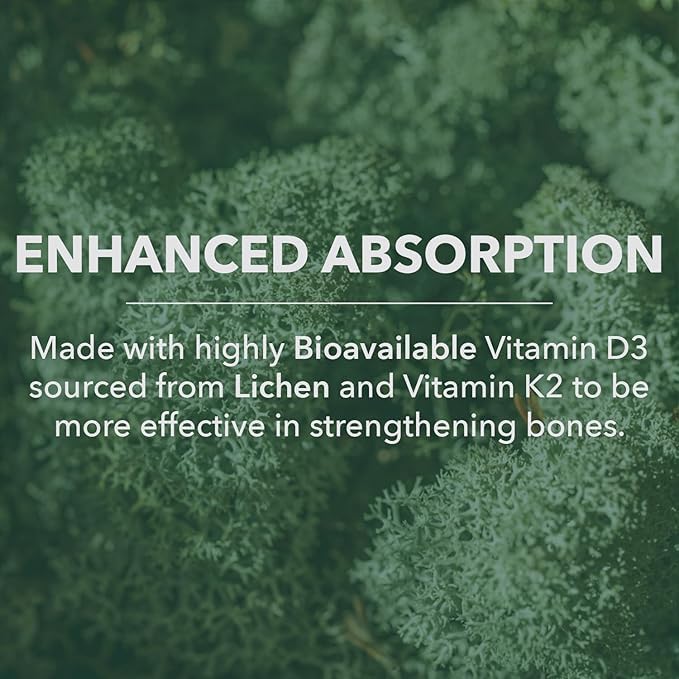 PlantFusion Organic Vegan Vitamin D3 + K2 5,000 IU, 50MCG – Vitamin D Sourced from Plant Based Lichen and Vitamin K2, for Immune Support and Bone Health - 120 Capsules