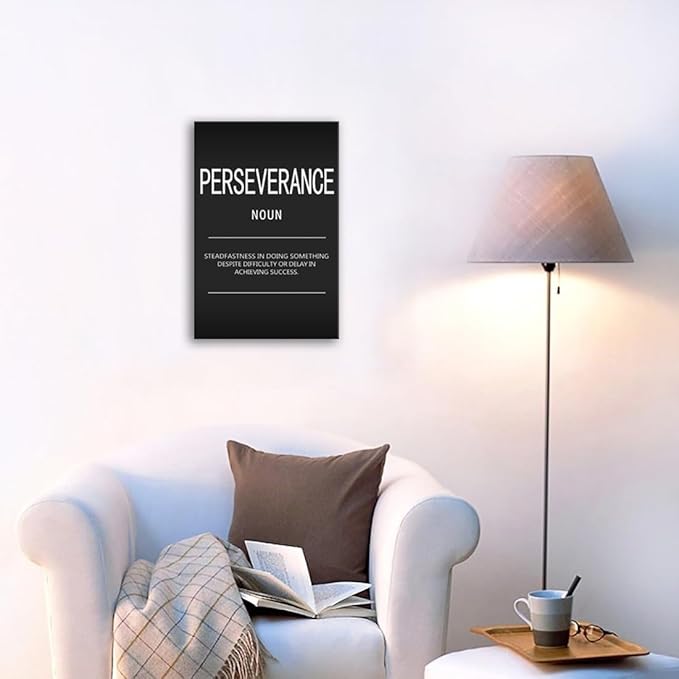 Motivational Canvas Wall Art Perseverance Noun Inspirational Posters and Prints Inspirational Painting Artwork Modern Inspiring Office Living Room Gym Decor Framed Ready to Hang[12" W X 18" H]
