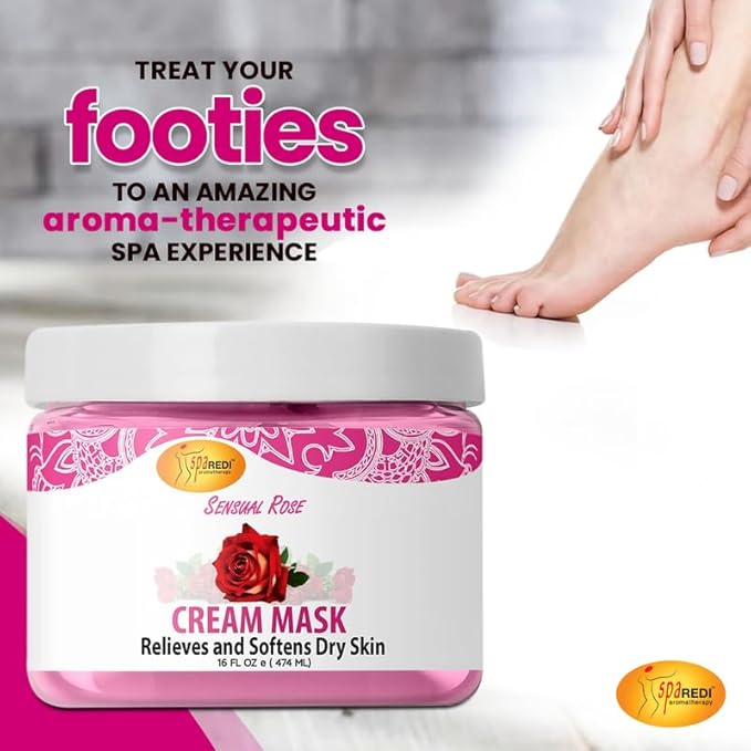 SPA REDI - Body and Foot Cream Mask, Sensual Rose, 16 Oz - Pedicure Massage for Tired Feet and Body, Hydrating, Fresh Skin - Infused with Hyaluronic Acid, Amino Acids, Panthenol, Comfrey Extract