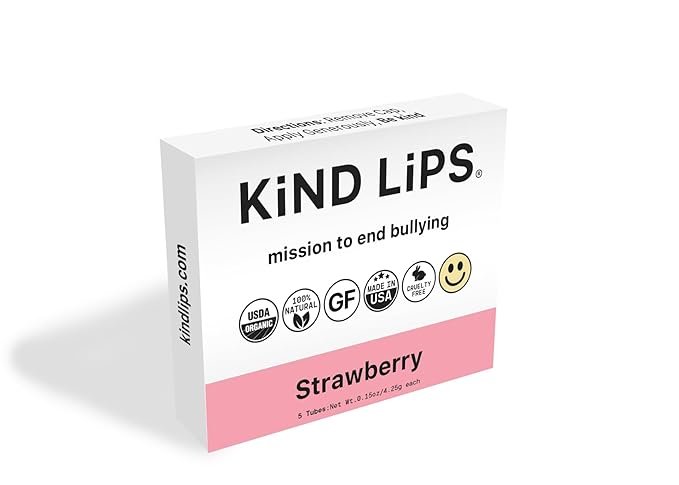 Kind Lips Strawberry Lip Balm 3-Pack - USDA Organic, Natural Chapstick Alternative for Dry Lips | Gluten-Free, Cruelty-Free
