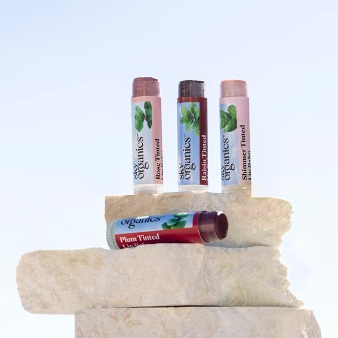 Sky Organics Tinted Lip Balms with Beeswax and a Rich Nourishing Blend of Plant Oils, Moisturizing Lip Balm to Lock In Moisture and Add A Sheer Wash Of Color & Shine, Four Assorted Flavors, 4pk.