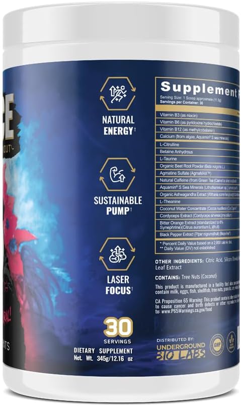 Panda Supps Fierce: Natural Pre-Workout with Zero Artificial Ingredients and 300mg Naturally Sourced Caffeine for Clean Energy and Focus (30 Servings)(Fierce Berry)