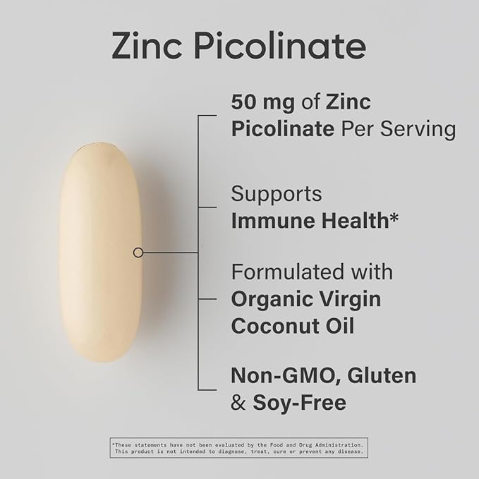 Sports Research® Zinc Picolinate 50mg with Organic Coconut Oil - High Potency Zinc Supplement for Healthy Immune & Enzyme Function - Non-GMO Tested & Gluten-Free - 120 Liquid Softgels