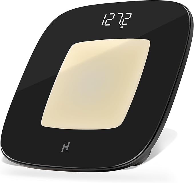 Homedics Digital Bathroom Scale, Motion-Sensing Ambient Center Illumination, Sleek Tempered Glass, High-Precision Weight Measurement Up to 400 lbs, Sustainable Design, Black