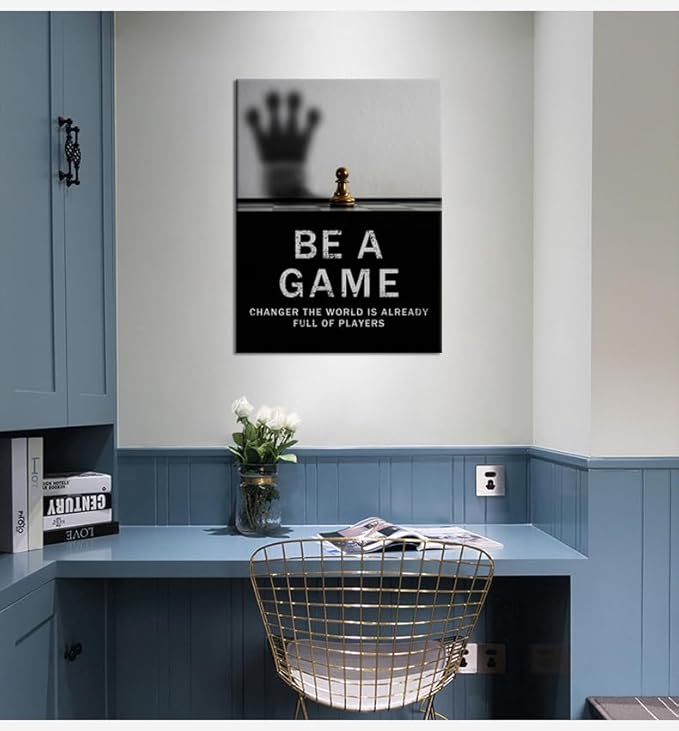 Be A Game Changer The World Is Already Full Of Players Motivational Poster for Office International Chess Inspirational Wall Art Canvas Painting Prints for Home Decor Framed Artwork [18''W x 24''H]