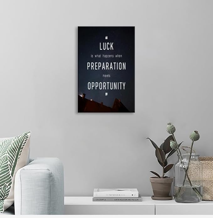 Motivational Wall Decor "Luck Is Preparation Meets Opportunity"Positive Quote Inspirational Wall Art for Bedroom Home Office Decor Gym Framed Printed Canvas Poster Ready to Hang [12" W X 18" H]