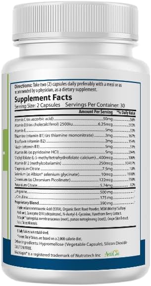 PURE L-Arginine+ Capsules, Premium, L-Arginine, L-Citrulline, CoQ10, Vitamins, 60 Capsules, 30 Servings, Supports Healthy Lifestyles Nitric Oxide, Cardio