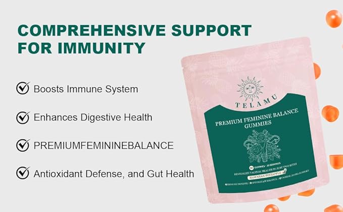 Premium Feminine Balance Gummies ph Balance for Women probiotic Gummies Immune Support, Vegan, Gluten-Free, Hawaiian Pineapple 60 Gummies 30 Servings